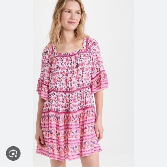 Playa Lucila Women’s Small Drop Waist Mini Dress in Multi Pink Floral Ruched - Picture 15 of 15